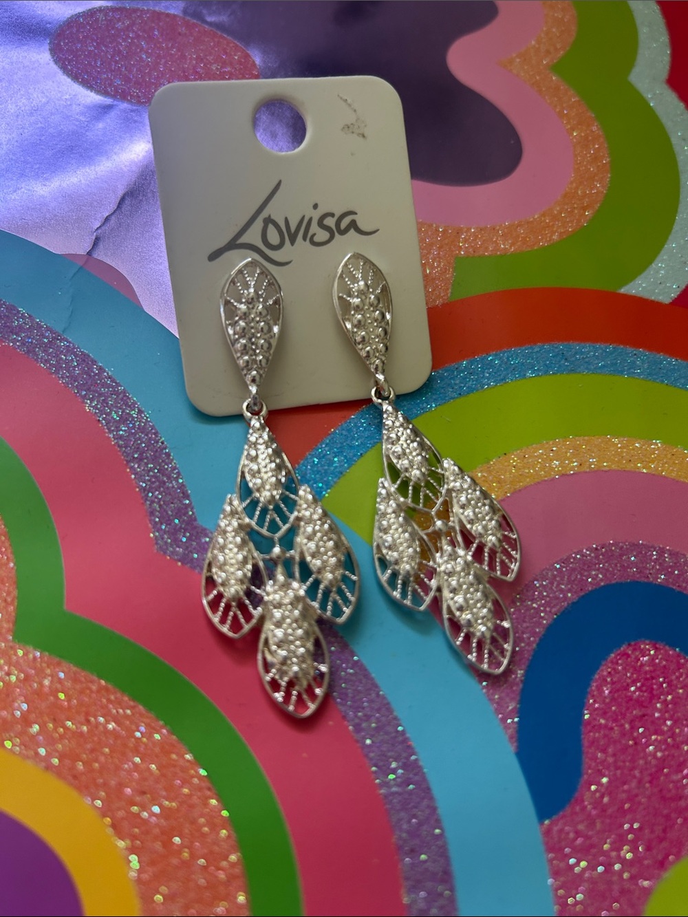 Silver Crystal Teardrop Dangle Earrings